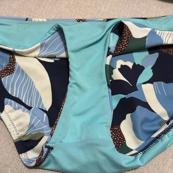 Athleta Palm Swim Top & Bottoms-34D/DD with M Bottoms-Moss Green/Blue Bottoms - Picture 6 of 16